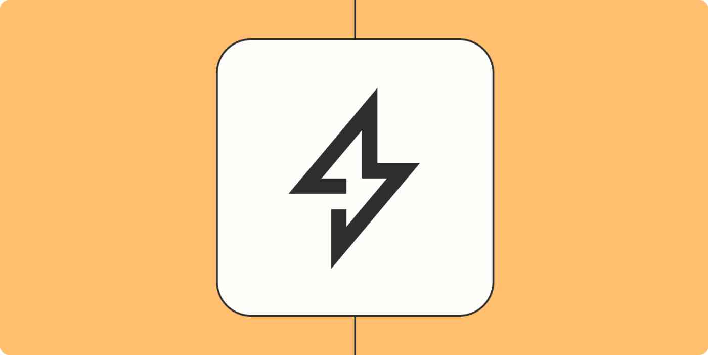 A stylized lightning bolt icon in a white square on a peach background